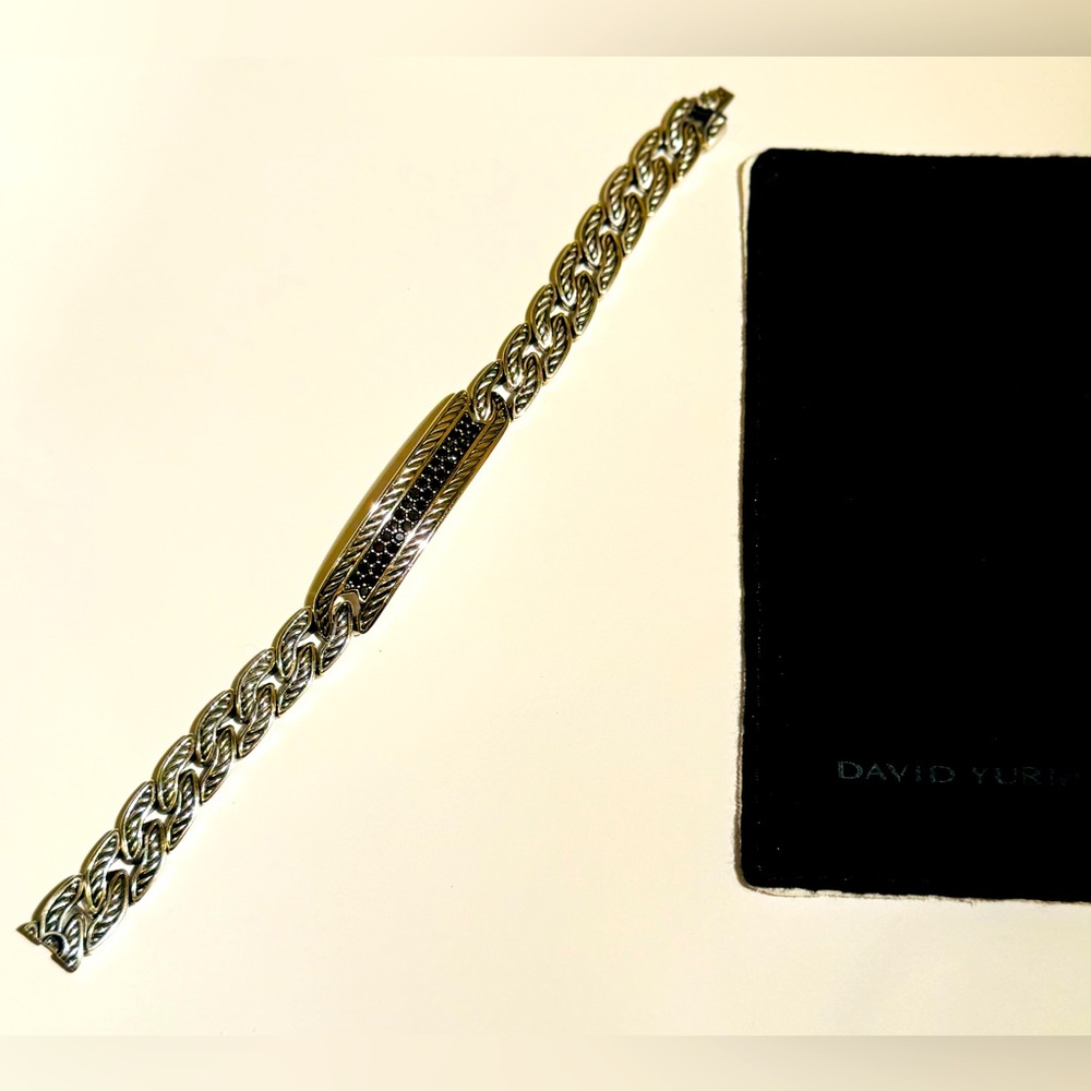David Yurman Maritime Curb Link ID Bracelet with Black Diamonds 8” Large